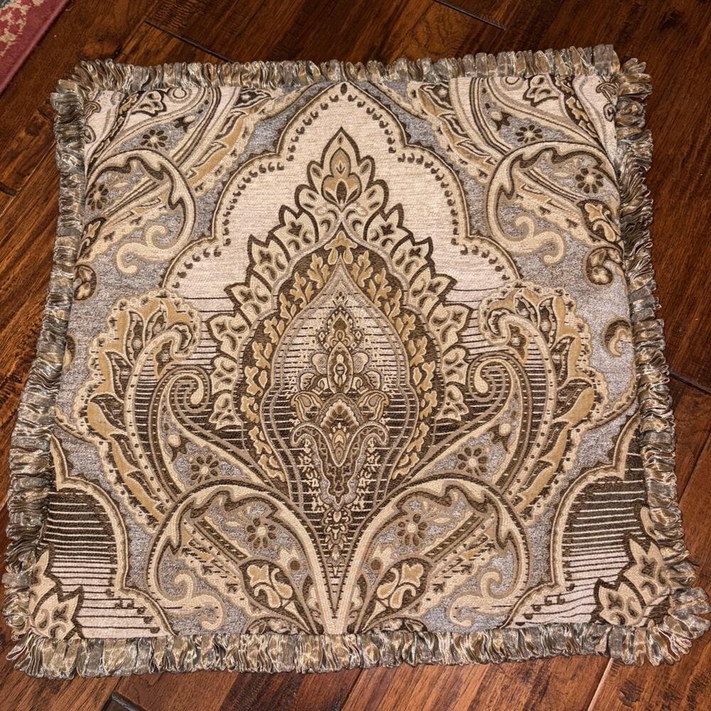 BILTMORE Euro Sham Agate 26x26 Tan/Gray Tapestry Ribbon Trim Square Cover